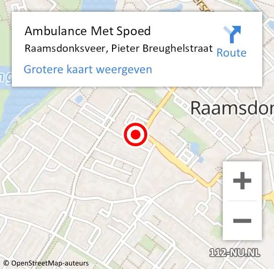 Locatie op kaart van de 112 melding: Ambulance Met Spoed Naar Raamsdonksveer, Pieter Breughelstraat op 1 augustus 2017 02:52