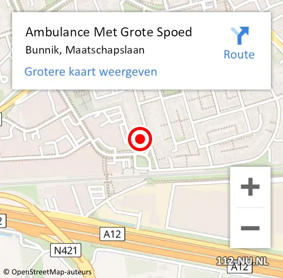 Locatie op kaart van de 112 melding: Ambulance Met Grote Spoed Naar Bunnik, Maatschapslaan op 1 augustus 2017 03:03