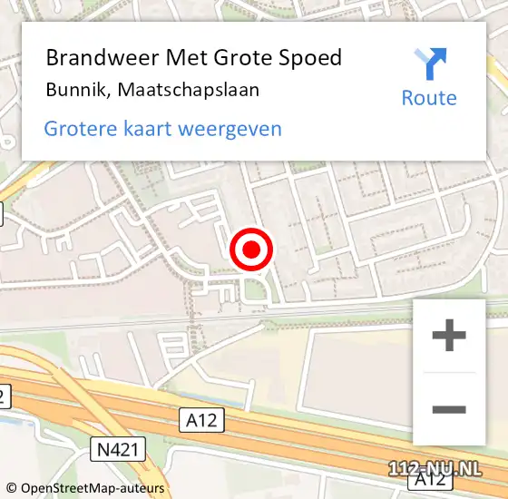 Locatie op kaart van de 112 melding: Brandweer Met Grote Spoed Naar Bunnik, Maatschapslaan op 1 augustus 2017 03:04