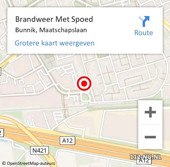 Locatie op kaart van de 112 melding: Brandweer Met Spoed Naar Bunnik, Maatschapslaan op 1 augustus 2017 03:22