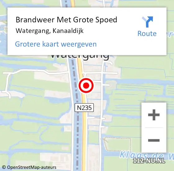 Locatie op kaart van de 112 melding: Brandweer Met Grote Spoed Naar Watergang, Kanaaldijk op 1 augustus 2017 03:28