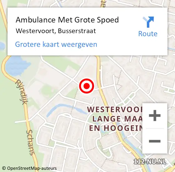 Locatie op kaart van de 112 melding: Ambulance Met Grote Spoed Naar Westervoort, Busserstraat op 1 augustus 2017 04:50