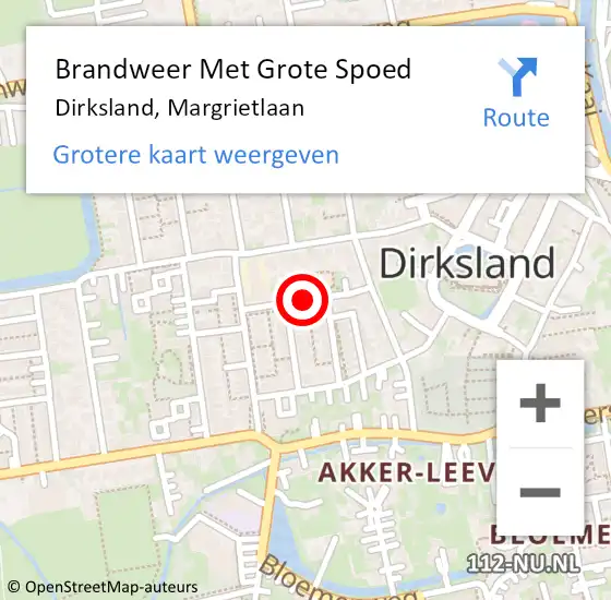 Locatie op kaart van de 112 melding: Brandweer Met Grote Spoed Naar Dirksland, Margrietlaan op 1 augustus 2017 05:08