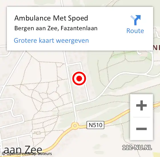 Locatie op kaart van de 112 melding: Ambulance Met Spoed Naar Bergen aan Zee, Fazantenlaan op 1 augustus 2017 08:01