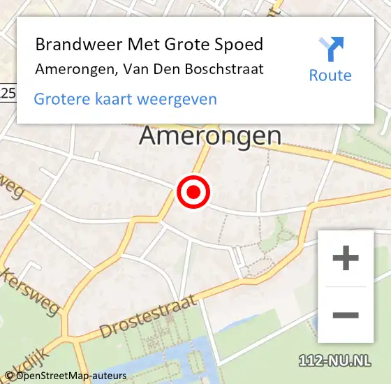 Locatie op kaart van de 112 melding: Brandweer Met Grote Spoed Naar Amerongen, Van Den Boschstraat op 1 augustus 2017 08:13