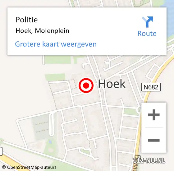 Locatie op kaart van de 112 melding: Politie Hoek, Molenplein op 1 augustus 2017 09:59