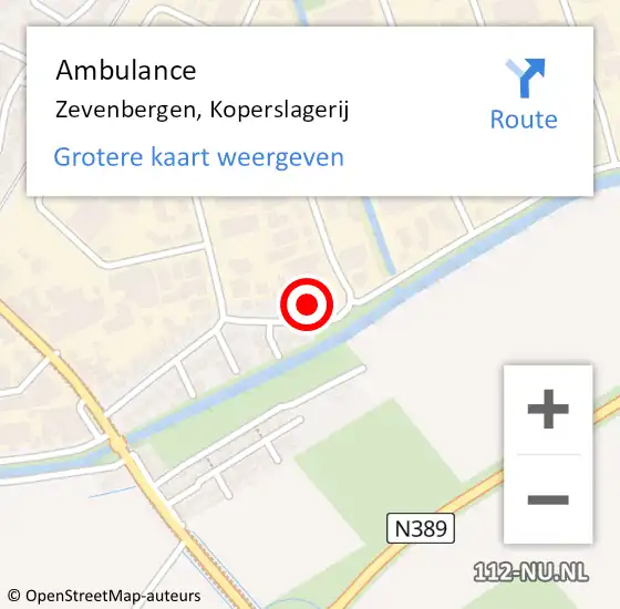 Locatie op kaart van de 112 melding: Ambulance Zevenbergen, Koperslagerij op 1 augustus 2017 13:36