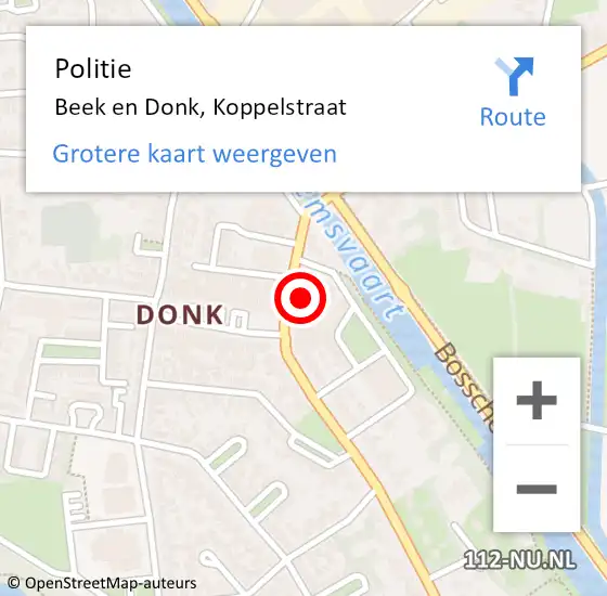 Locatie op kaart van de 112 melding: Politie Beek en Donk, Koppelstraat op 1 augustus 2017 13:53