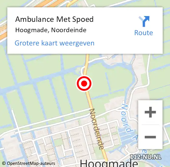 Locatie op kaart van de 112 melding: Ambulance Met Spoed Naar Hoogmade, Noordeinde op 1 augustus 2017 14:40