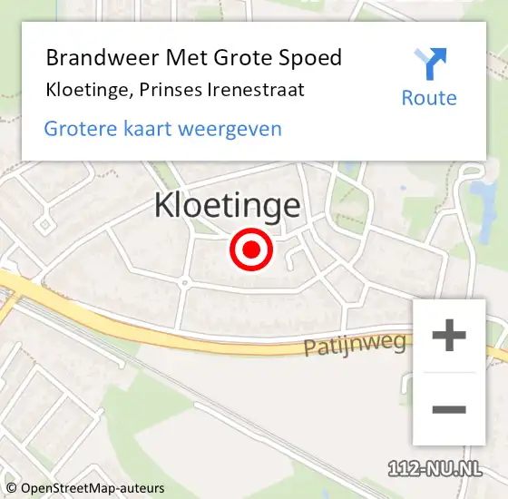 Locatie op kaart van de 112 melding: Brandweer Met Grote Spoed Naar Kloetinge, Prinses Irenestraat op 1 augustus 2017 15:45