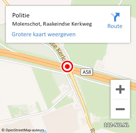 Locatie op kaart van de 112 melding: Politie Molenschot, Raakeindse Kerkweg op 1 augustus 2017 16:34