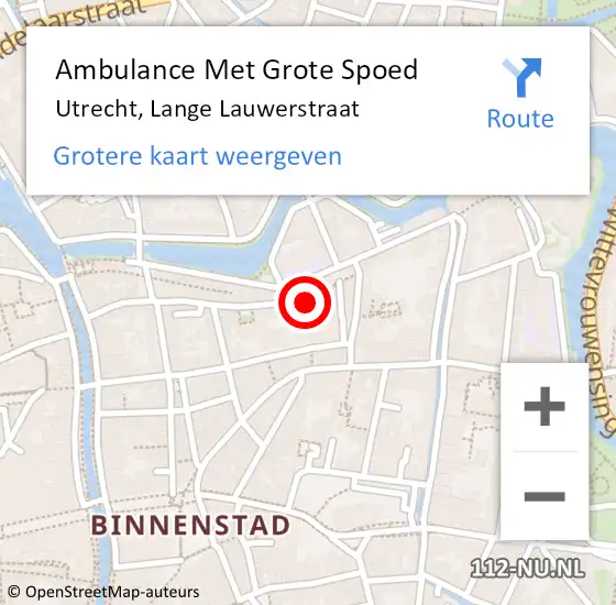 Locatie op kaart van de 112 melding: Ambulance Met Grote Spoed Naar Utrecht, Lange Lauwerstraat op 1 augustus 2017 16:47