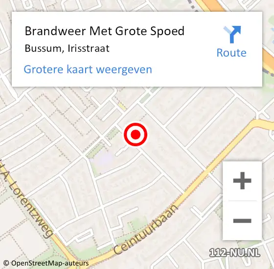 Locatie op kaart van de 112 melding: Brandweer Met Grote Spoed Naar Bussum, Irisstraat op 1 augustus 2017 18:22