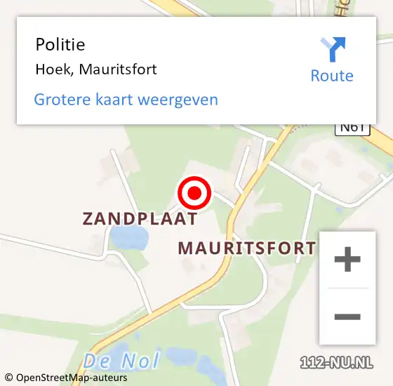 Locatie op kaart van de 112 melding: Politie Hoek, Mauritsfort op 1 augustus 2017 21:06