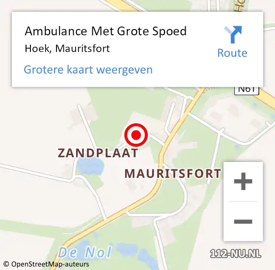 Locatie op kaart van de 112 melding: Ambulance Met Grote Spoed Naar Hoek, Mauritsfort op 1 augustus 2017 21:09