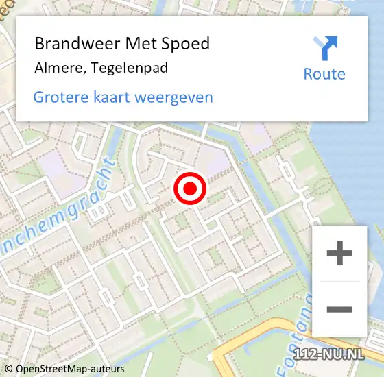 Locatie op kaart van de 112 melding: Brandweer Met Spoed Naar Almere, Tegelenpad op 1 augustus 2017 21:36