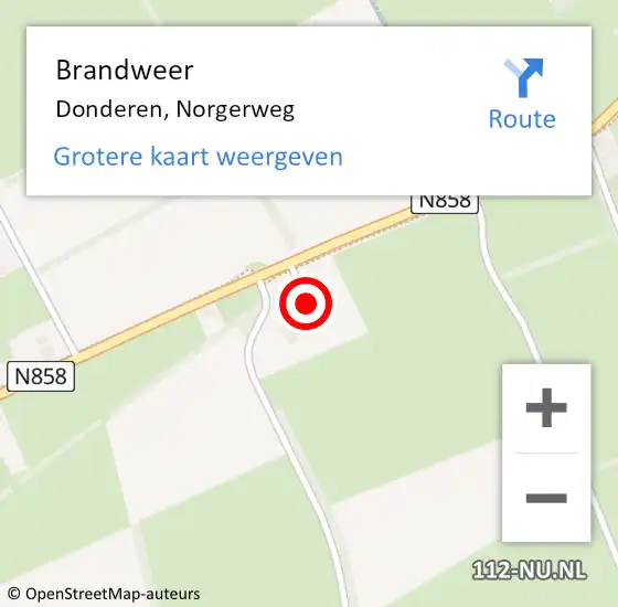 Locatie op kaart van de 112 melding: Brandweer Donderen, Norgerweg op 1 augustus 2017 22:10