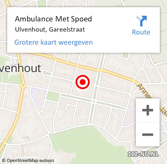 Locatie op kaart van de 112 melding: Ambulance Met Spoed Naar Ulvenhout, Gareelstraat op 1 augustus 2017 23:19