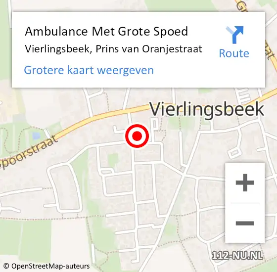 Locatie op kaart van de 112 melding: Ambulance Met Grote Spoed Naar Vierlingsbeek, Prins van Oranjestraat op 1 augustus 2017 23:30