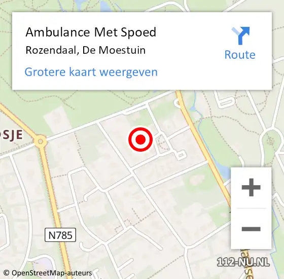 Locatie op kaart van de 112 melding: Ambulance Met Spoed Naar Rozendaal, De Moestuin op 1 augustus 2017 23:48