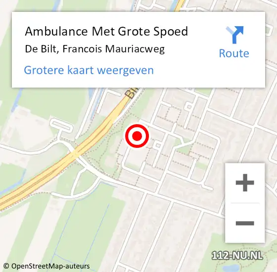 Locatie op kaart van de 112 melding: Ambulance Met Grote Spoed Naar De Bilt, Francois Mauriacweg op 2 augustus 2017 00:36