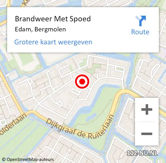 Locatie op kaart van de 112 melding: Brandweer Met Spoed Naar Edam, Bergmolen op 2 augustus 2017 00:58