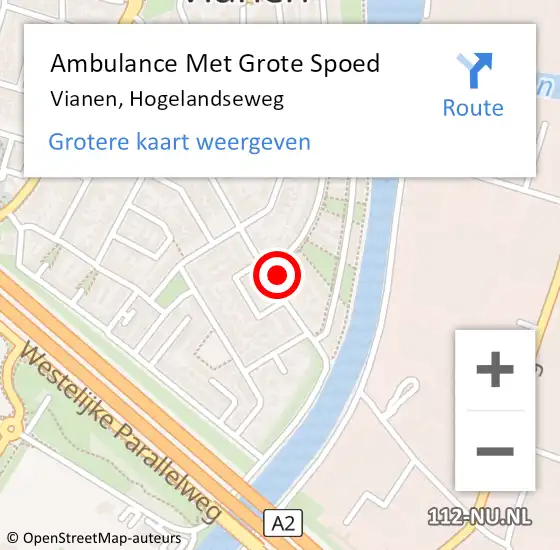 Locatie op kaart van de 112 melding: Ambulance Met Grote Spoed Naar Vianen, Hogelandseweg op 2 augustus 2017 01:52