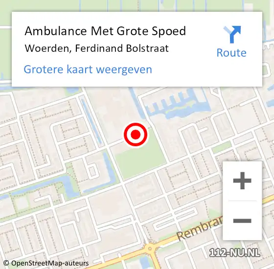 Locatie op kaart van de 112 melding: Ambulance Met Grote Spoed Naar Woerden, Ferdinand Bolstraat op 2 augustus 2017 04:38