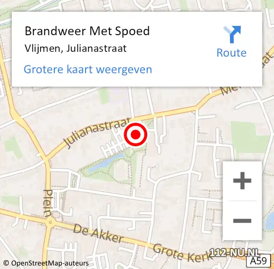 Locatie op kaart van de 112 melding: Brandweer Met Spoed Naar Vlijmen, Julianastraat op 2 augustus 2017 06:02