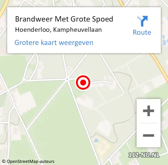 Locatie op kaart van de 112 melding: Brandweer Met Grote Spoed Naar Hoenderloo, Kampheuvellaan op 2 augustus 2017 06:09