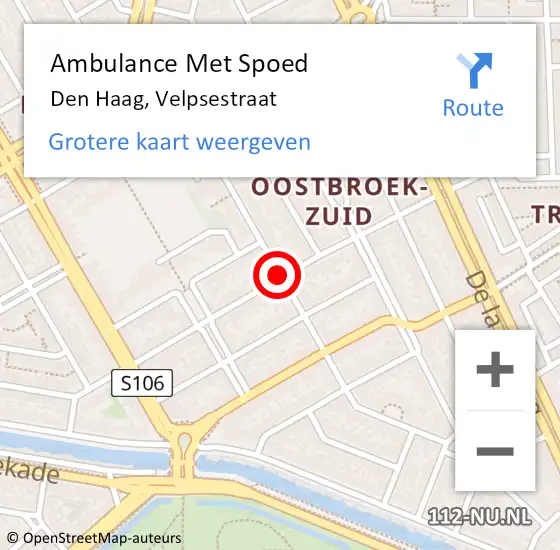 Locatie op kaart van de 112 melding: Ambulance Met Spoed Naar Den Haag, Velpsestraat op 2 augustus 2017 07:06