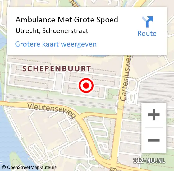 Locatie op kaart van de 112 melding: Ambulance Met Grote Spoed Naar Utrecht, Schoenerstraat op 2 augustus 2017 07:15