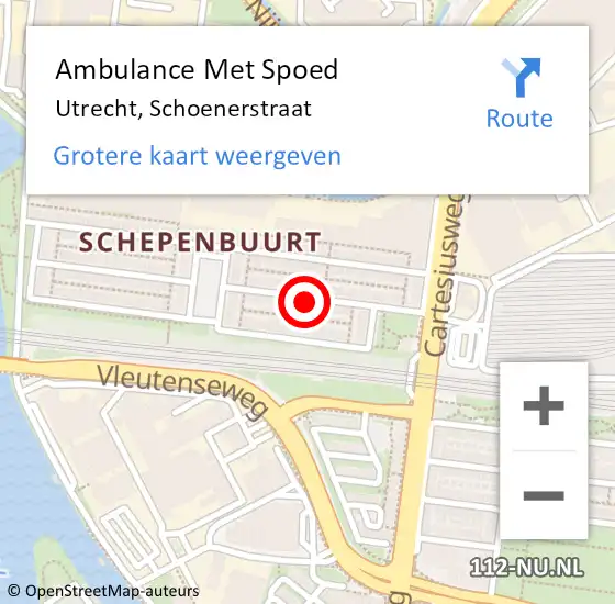 Locatie op kaart van de 112 melding: Ambulance Met Spoed Naar Utrecht, Schoenerstraat op 2 augustus 2017 07:37