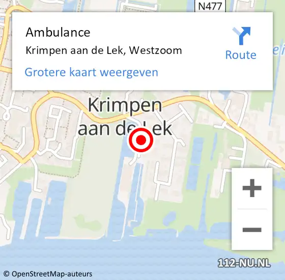 Locatie op kaart van de 112 melding: Ambulance Krimpen aan de Lek, Westzoom op 2 augustus 2017 09:47