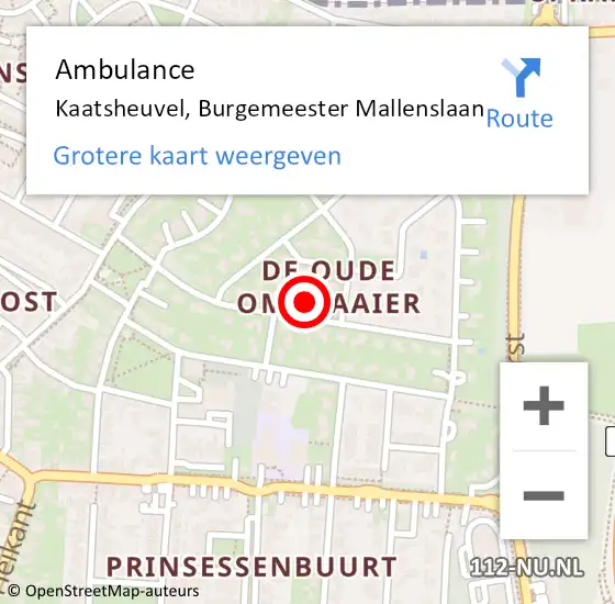 Locatie op kaart van de 112 melding: Ambulance Kaatsheuvel, Burgemeester Mallenslaan op 2 augustus 2017 10:06