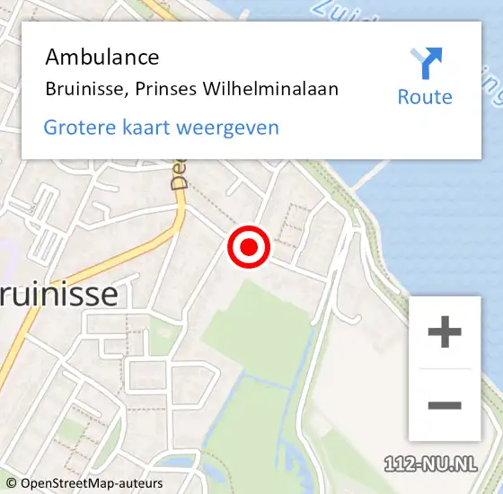 Locatie op kaart van de 112 melding: Ambulance Bruinisse, Prinses Wilhelminalaan op 2 augustus 2017 10:26