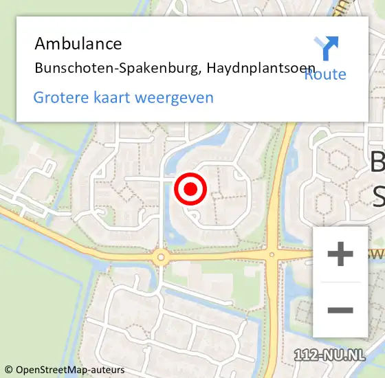 Locatie op kaart van de 112 melding: Ambulance Bunschoten-Spakenburg, Haydnplantsoen op 2 augustus 2017 11:46