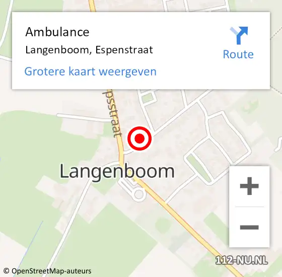 Locatie op kaart van de 112 melding: Ambulance Langenboom, Espenstraat op 2 augustus 2017 11:49