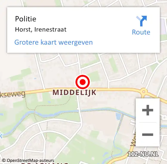 Locatie op kaart van de 112 melding: Politie Horst, Irenestraat op 2 augustus 2017 12:29