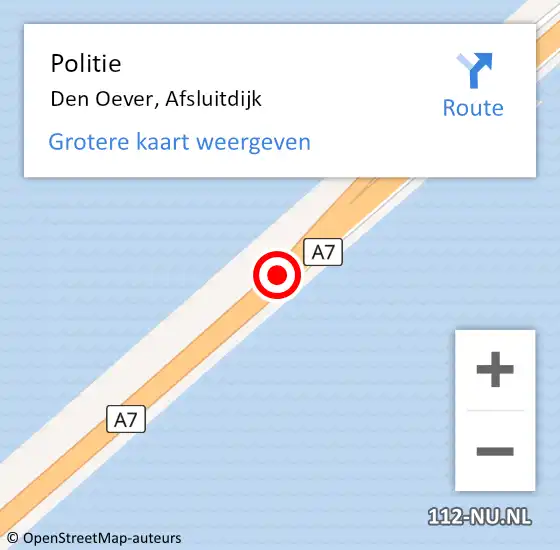 Locatie op kaart van de 112 melding: Politie Den Oever, Afsluitdijk op 2 augustus 2017 12:55