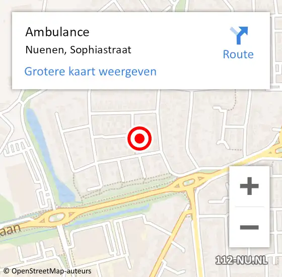 Locatie op kaart van de 112 melding: Ambulance Nuenen, Sophiastraat op 2 augustus 2017 13:38