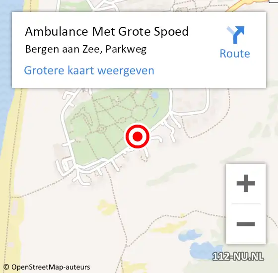 Locatie op kaart van de 112 melding: Ambulance Met Grote Spoed Naar Bergen aan Zee, Parkweg op 2 augustus 2017 13:55