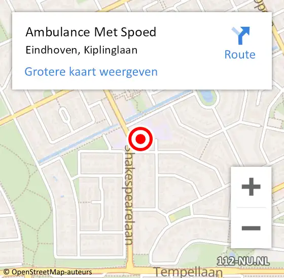 Locatie op kaart van de 112 melding: Ambulance Met Spoed Naar Eindhoven, Kiplinglaan op 2 augustus 2017 14:12