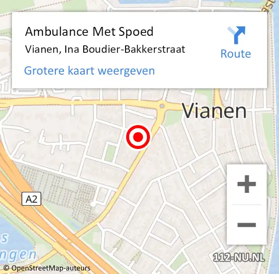 Locatie op kaart van de 112 melding: Ambulance Met Spoed Naar Vianen, Ina Boudier-Bakkerstraat op 2 augustus 2017 14:14