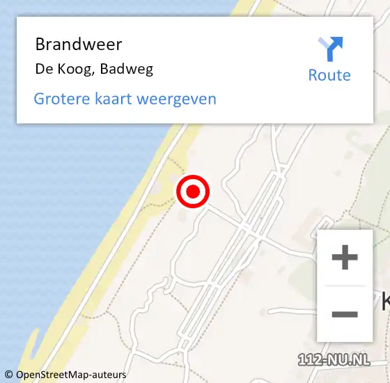 Locatie op kaart van de 112 melding: Brandweer De Koog, Badweg op 2 augustus 2017 14:50