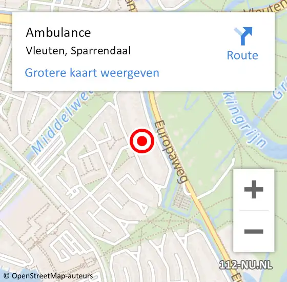 Locatie op kaart van de 112 melding: Ambulance Vleuten, Sparrendaal op 2 augustus 2017 14:54