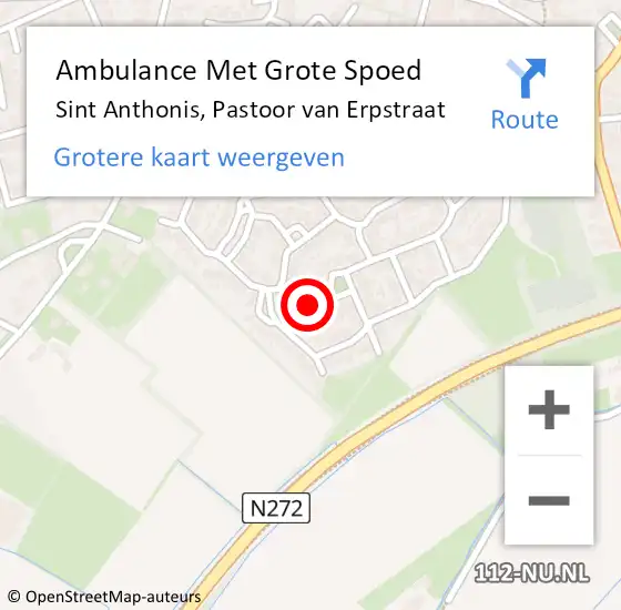 Locatie op kaart van de 112 melding: Ambulance Met Grote Spoed Naar Sint Anthonis, Pastoor van Erpstraat op 2 augustus 2017 18:16