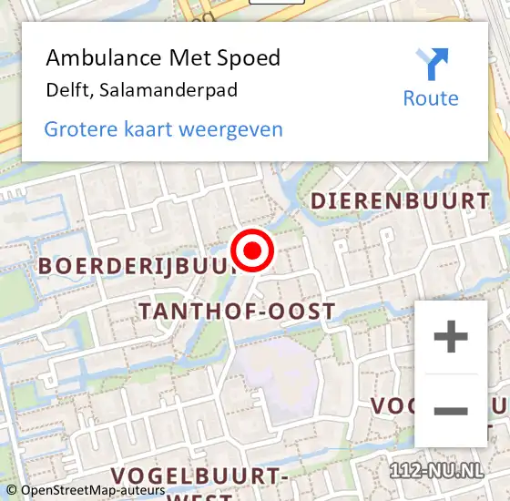 Locatie op kaart van de 112 melding: Ambulance Met Spoed Naar Delft, Salamanderpad op 2 augustus 2017 23:08