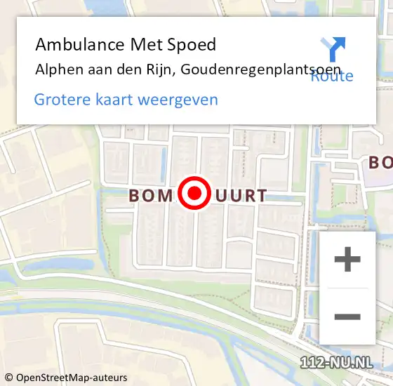 Locatie op kaart van de 112 melding: Ambulance Met Spoed Naar Alphen aan den Rijn, Goudenregenplantsoen op 2 augustus 2017 23:15