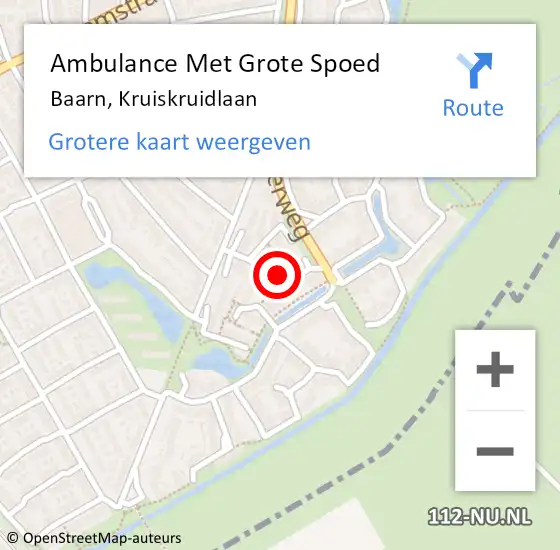 Locatie op kaart van de 112 melding: Ambulance Met Grote Spoed Naar Baarn, Kruiskruidlaan op 3 augustus 2017 01:53